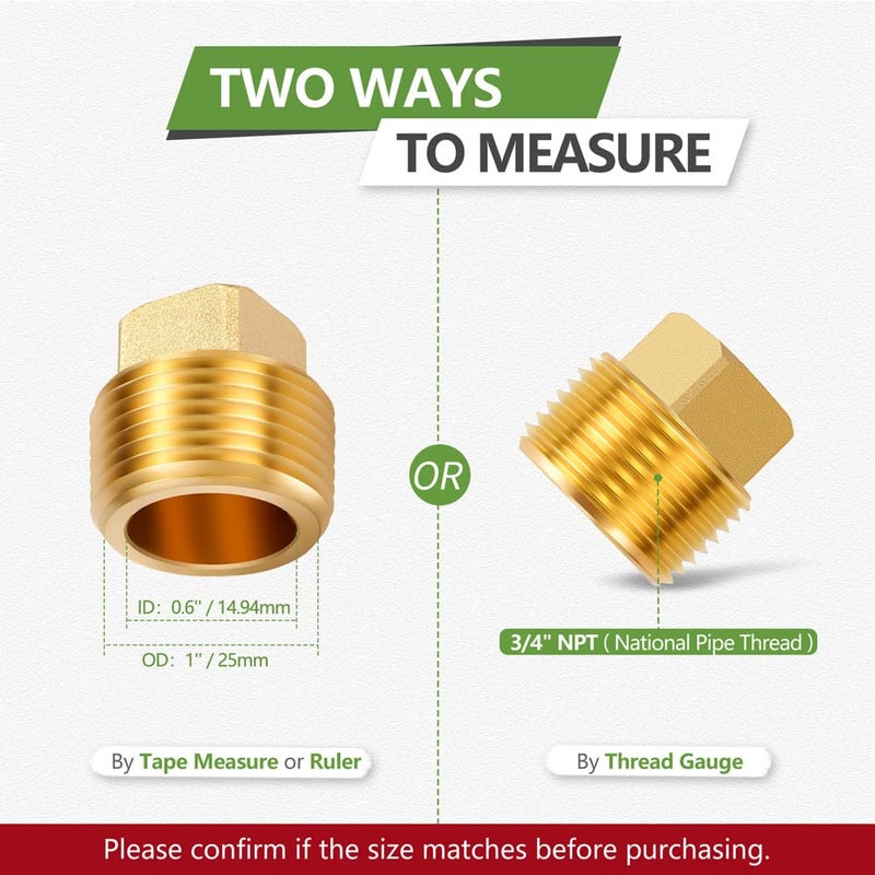 Litorange 3 PCS 3/4 Inch NPT Male Plug Fittings, Brass Cored Plug with Square Head for Boat, Gas,Drain plug etc - Image 2